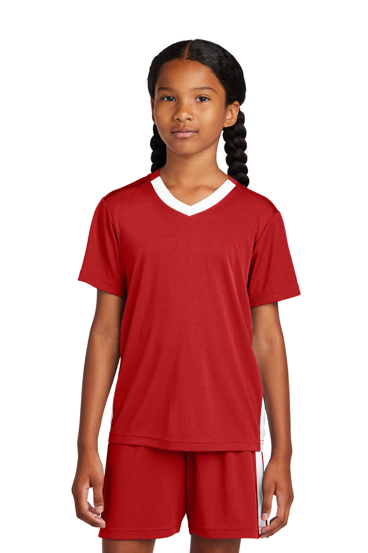 Sport-Tek ® Youth Competitor ™ United V-Neck YST101 - Deep Red/ White