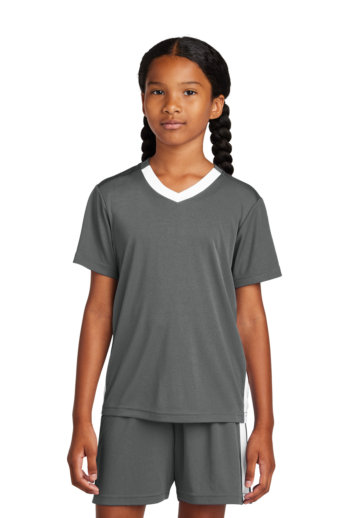 Sport-Tek ® Youth Competitor ™ United V-Neck YST101 - Iron Grey/ White