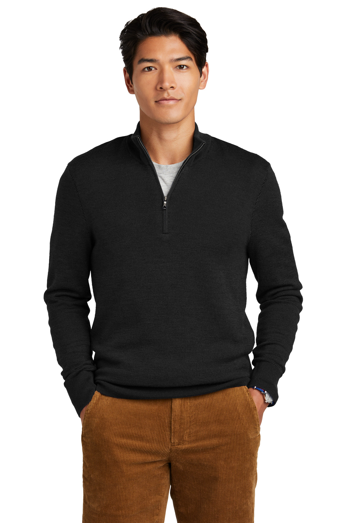 Brooks Brothers Washable Merino Birdseye 1/4-Zip Sweater-