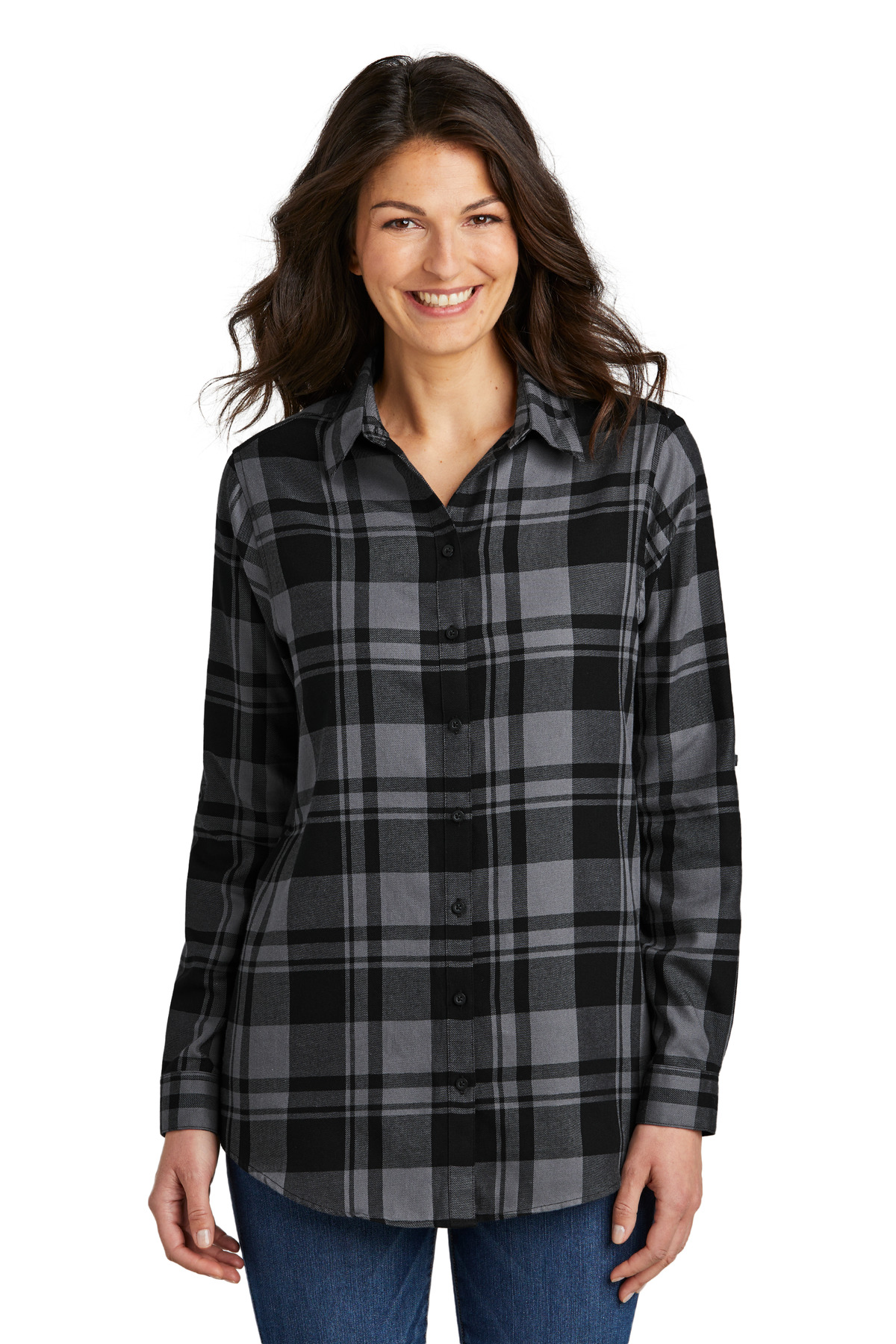 Port Authority Ladies Woven Shirts for Hospitality- ® Ladies Plaid Flannel Tunic .-Port Authority