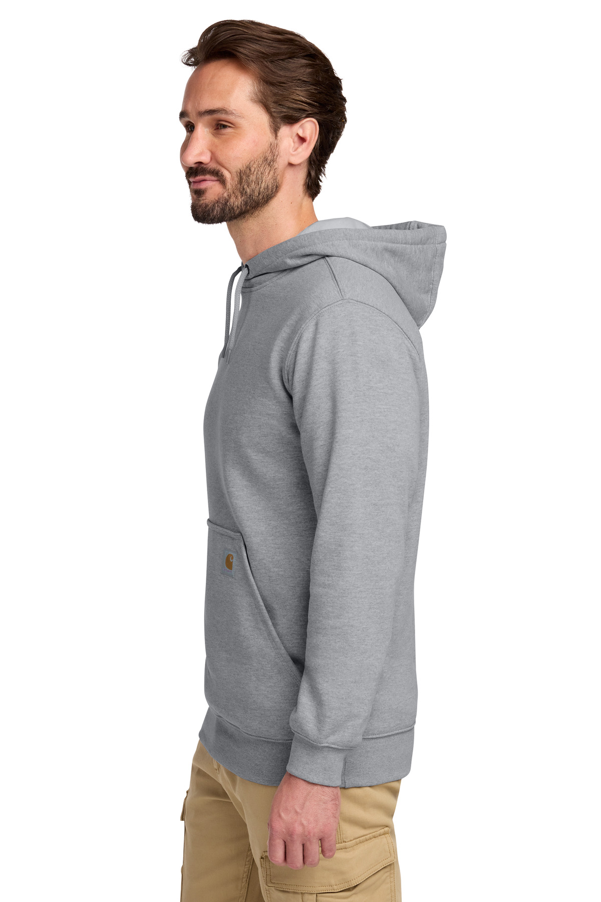 Carhartt Midweight Hooded Sweatshirt. CTK121 in Heather Grey — Left sleeve