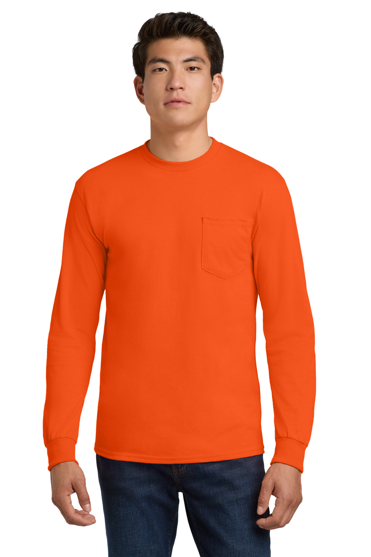 Gildan ® - Ultra Cotton ® 100% US Cotton Long Sleeve T-Shirt with Pocket. 2410 - S. Orange