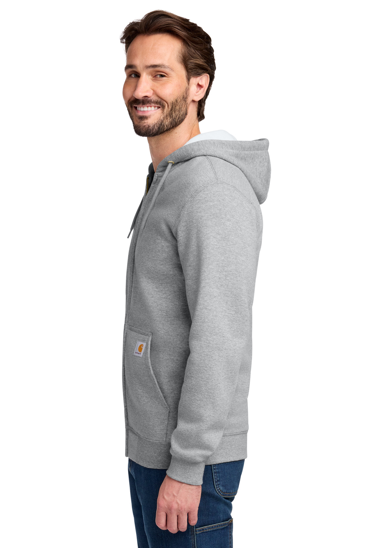 Carhartt Midweight Hooded Zip-Front Sweatshirt. CTK122 in Heather Grey — Left sleeve