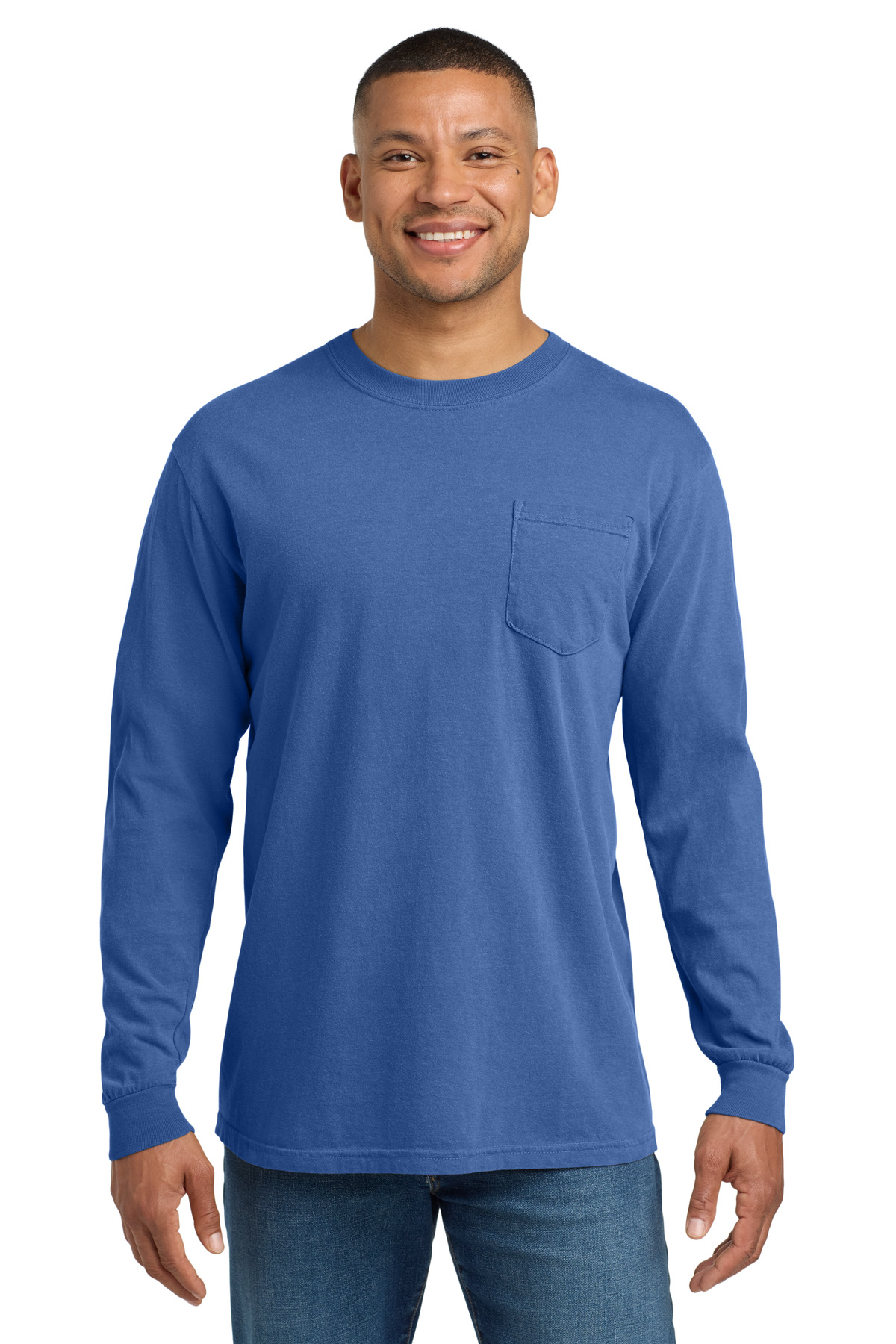 COMFORT COLORS ® Heavyweight Ring Spun Long Sleeve Pocket Tee. 4410 - Flo Blue