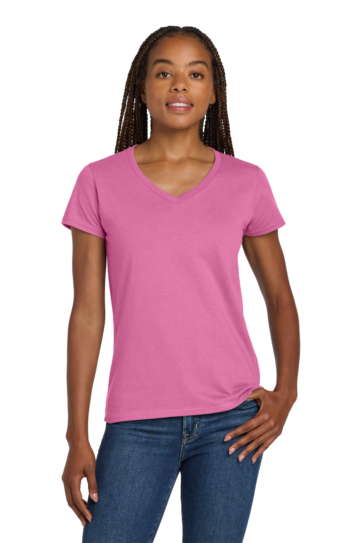 Gildan ® Women's Heavy Cotton ™ 100% Cotton V-Neck T-Shirt. 5V00L - Azalea