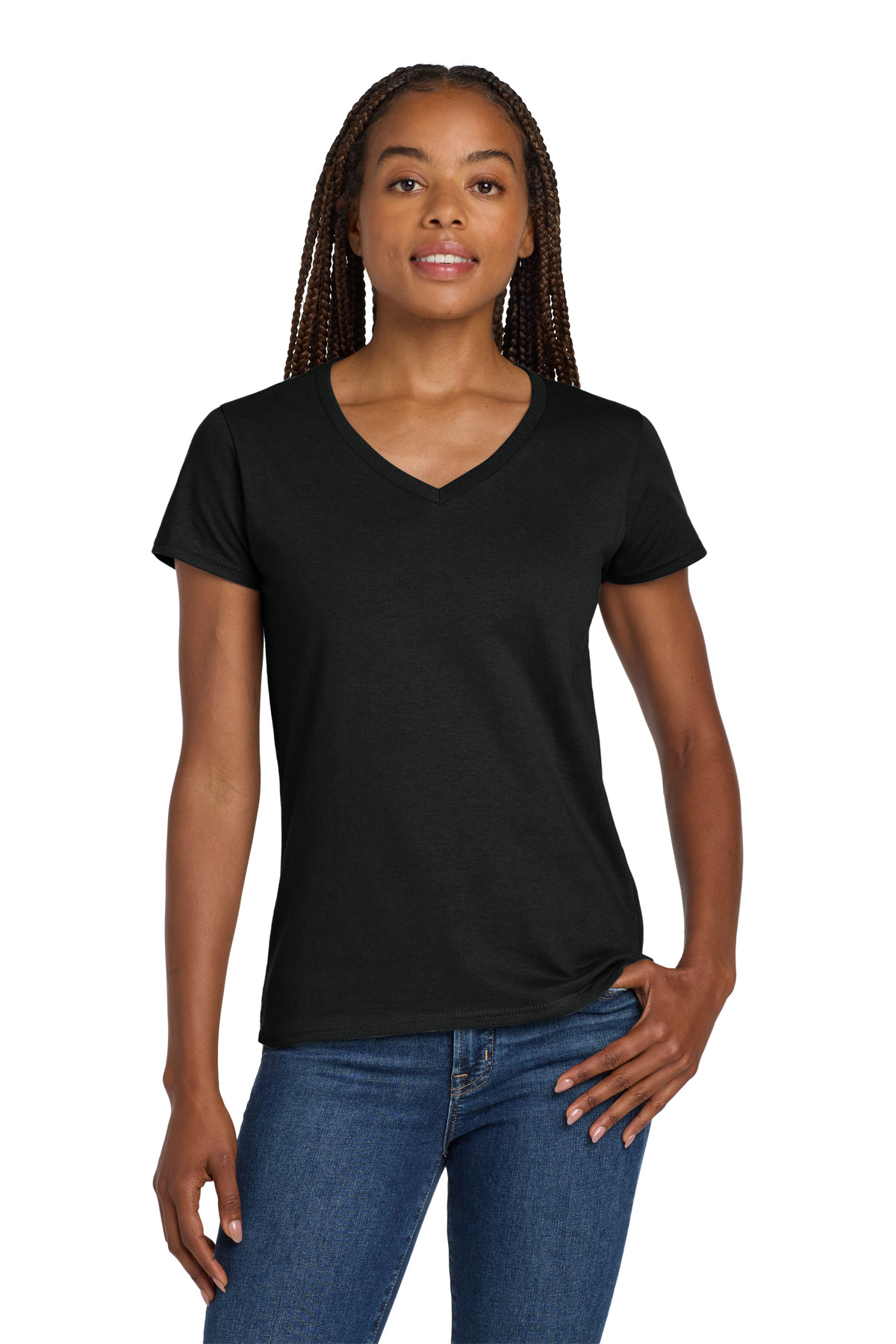 Gildan ® Women's Heavy Cotton ™ 100% Cotton V-Neck T-Shirt. 5V00L - Black