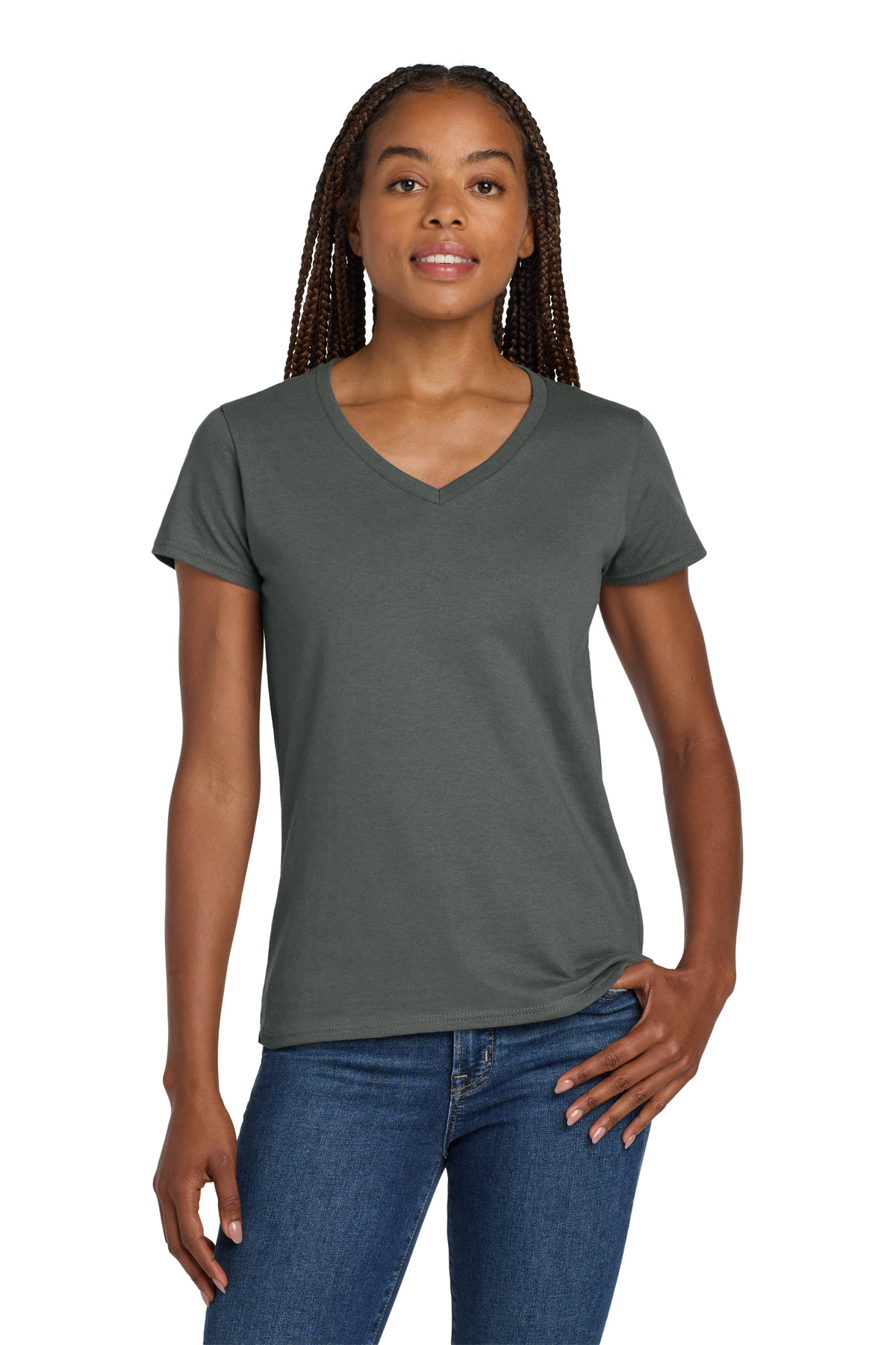 Gildan ® Women's Heavy Cotton ™ 100% Cotton V-Neck T-Shirt. 5V00L - Charcoal
