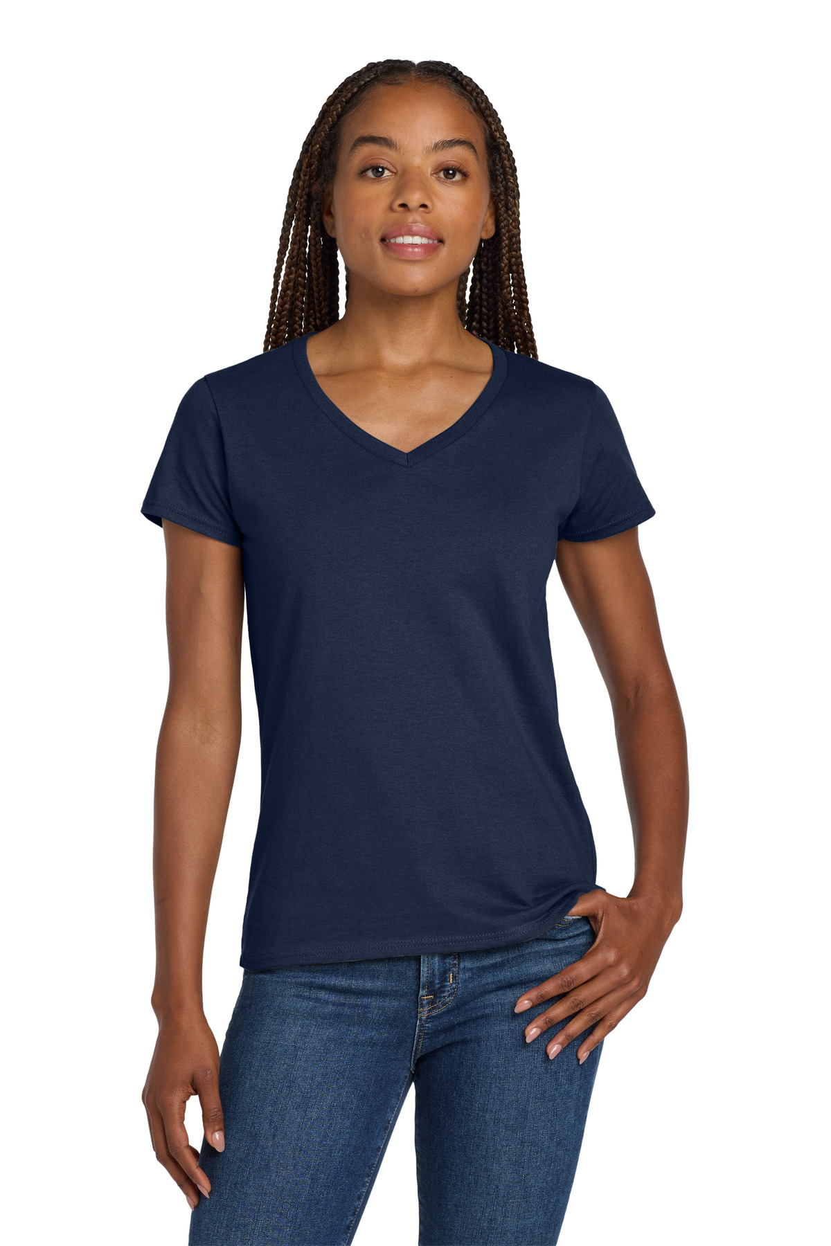Gildan ® Women's Heavy Cotton ™ 100% Cotton V-Neck T-Shirt. 5V00L - Navy