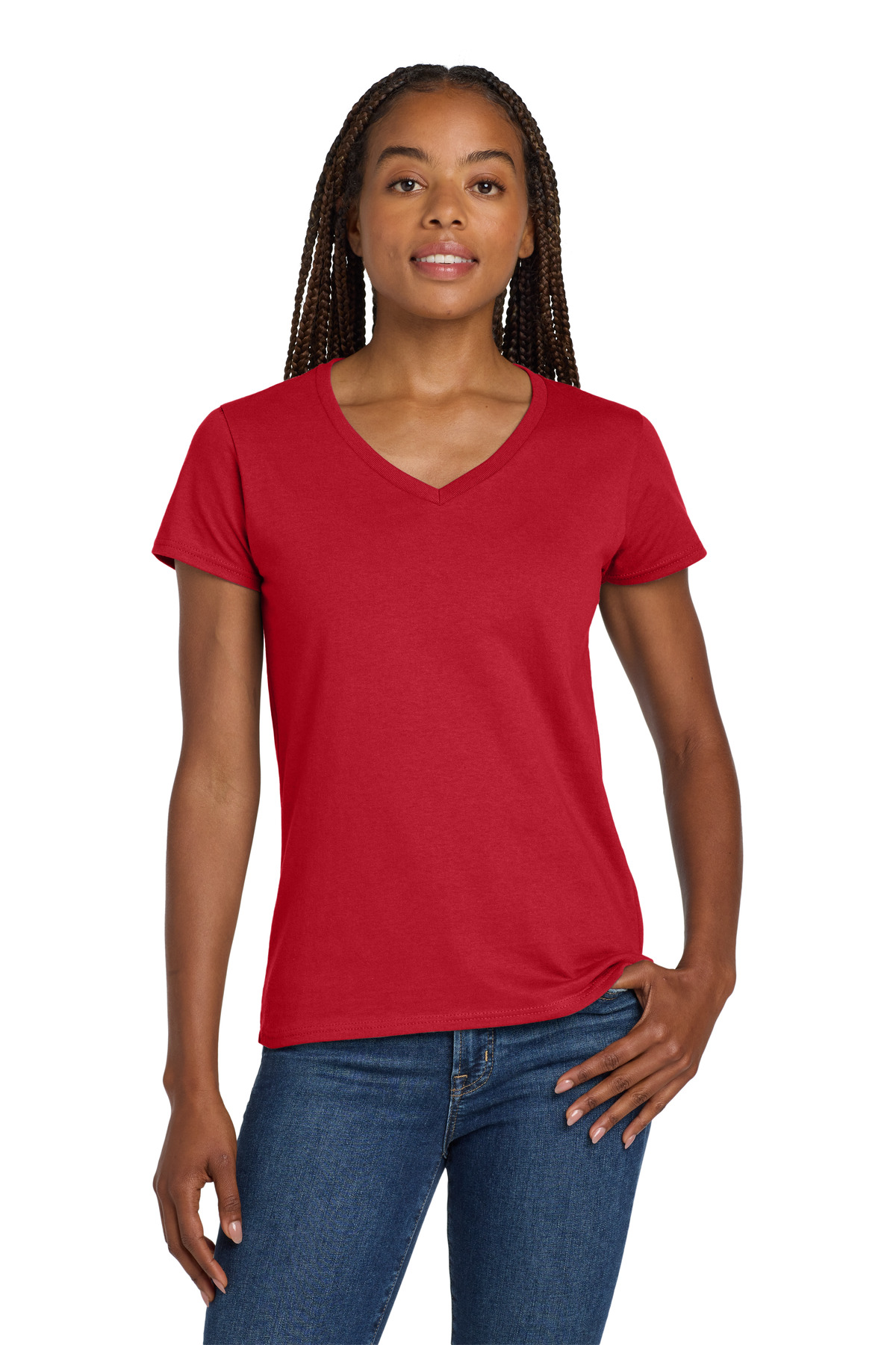 Gildan ® Women's Heavy Cotton ™ 100% Cotton V-Neck T-Shirt. 5V00L - Red
