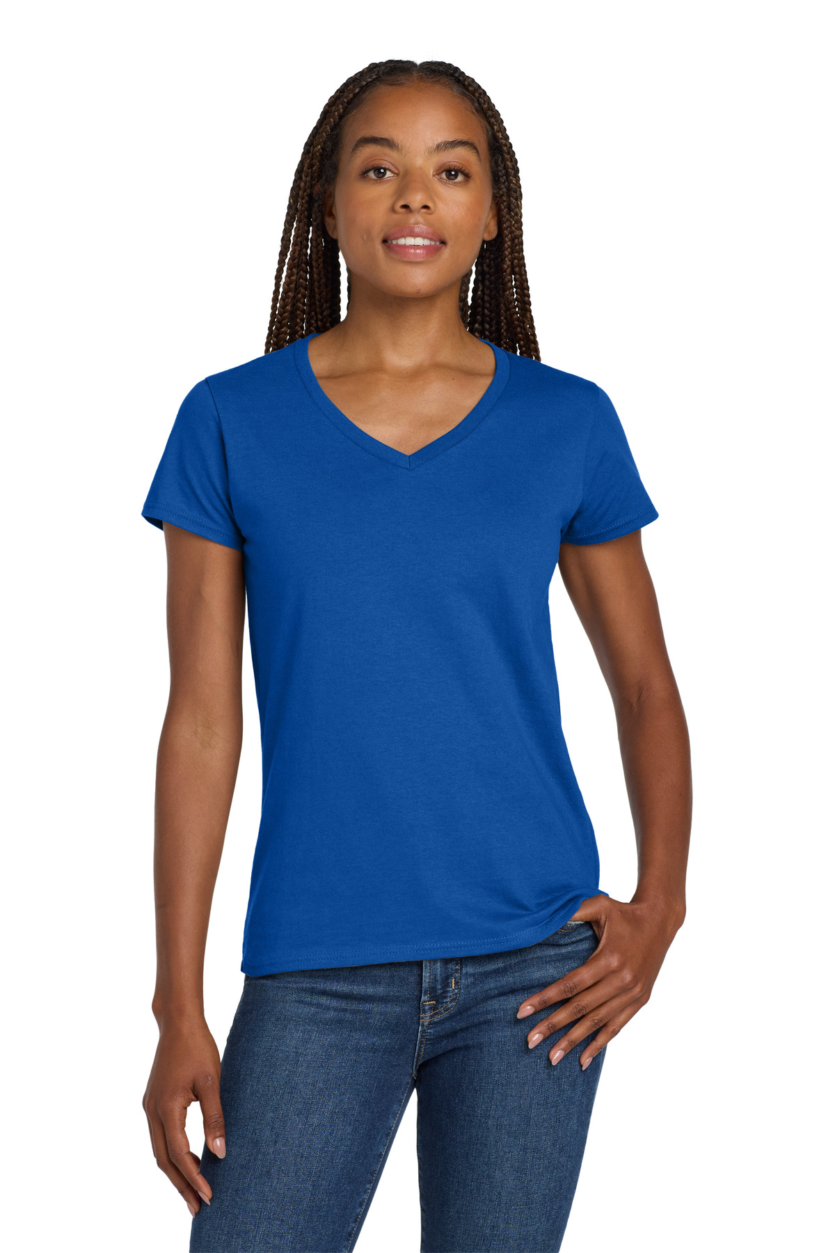 Gildan ® Women's Heavy Cotton ™ 100% Cotton V-Neck T-Shirt. 5V00L - Royal