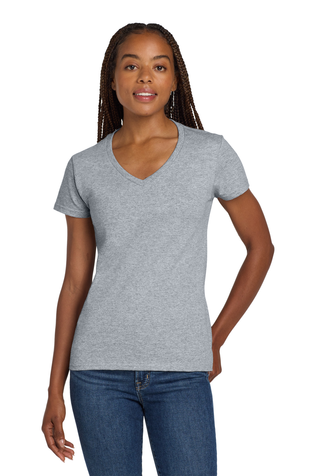 Gildan ® Women's Heavy Cotton ™ 100% Cotton V-Neck T-Shirt. 5V00L - Sport Grey