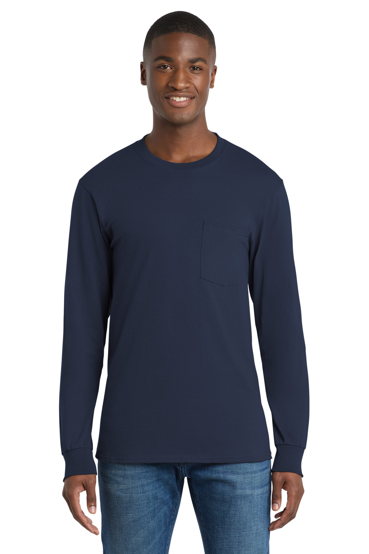 Port & Co ™ Tall Long Sleeve Essential Pocket Tee. PC61LSPT - Navy
