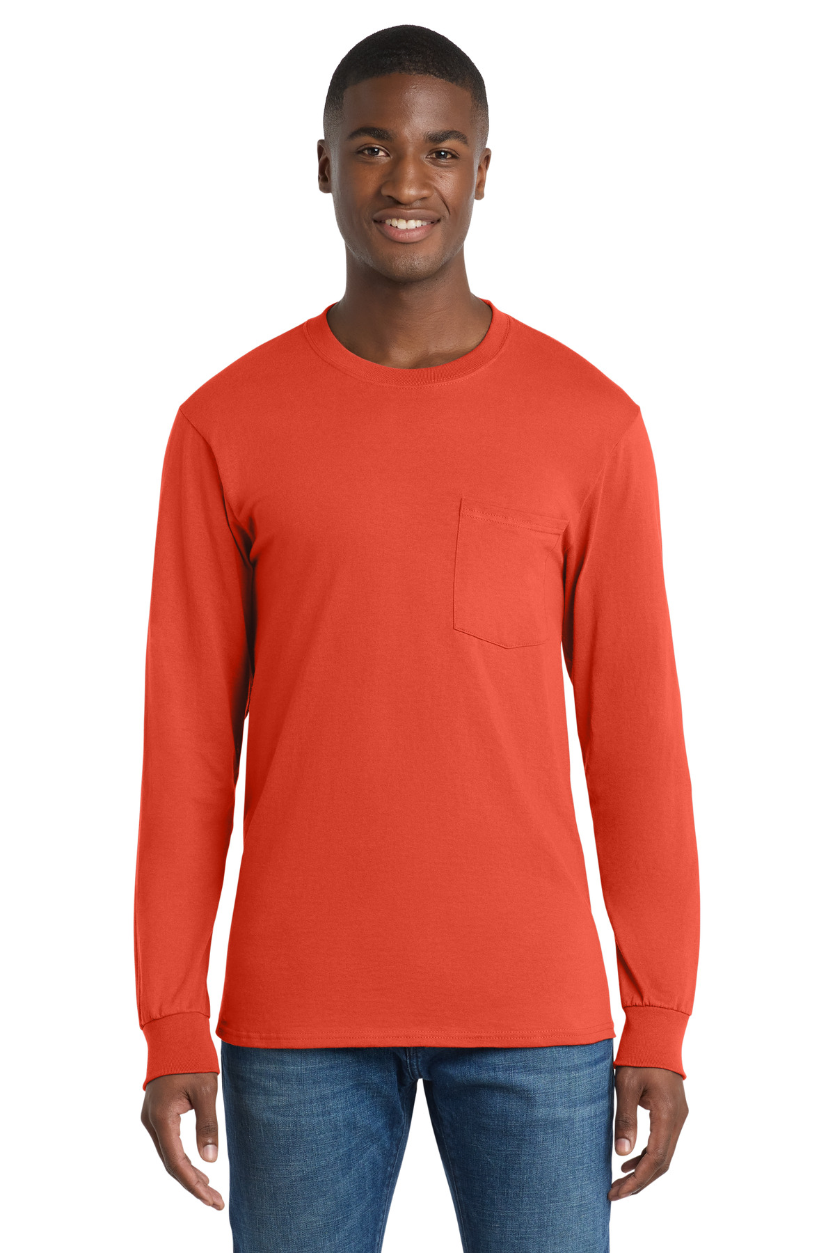 Port & Co ™ Tall Long Sleeve Essential Pocket Tee. PC61LSPT - Orange