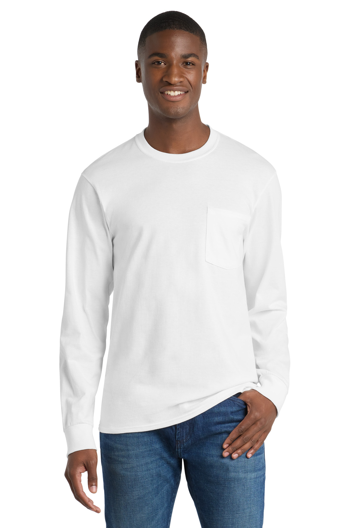 Port & Co Tall Long Sleeve Essential Pocket Tee-Port &#38; Company
