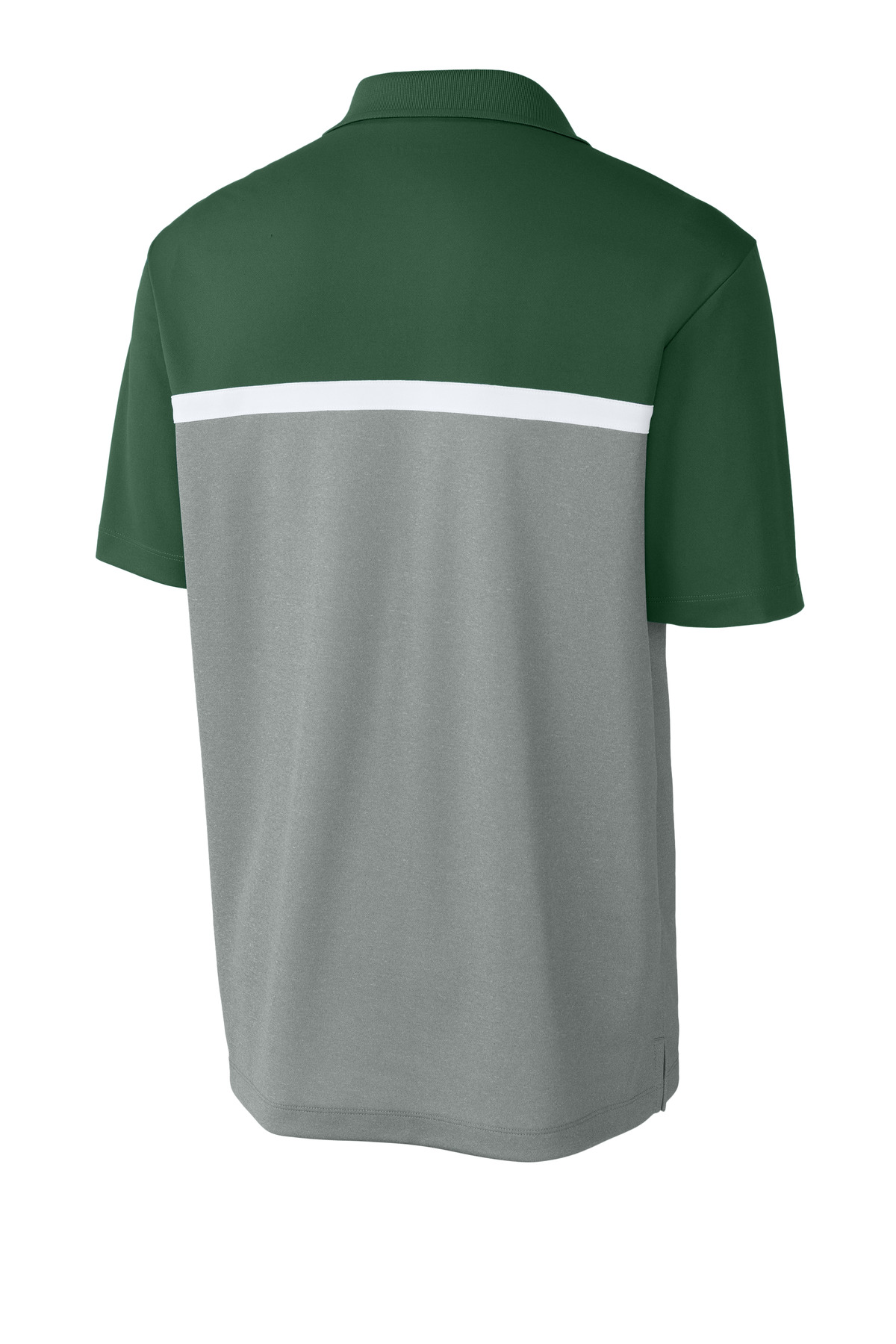 Sport-Tek UV Micropique Colorblock Polo ST741 in Forest Green/ Grey Concrete Heather/ White — Back