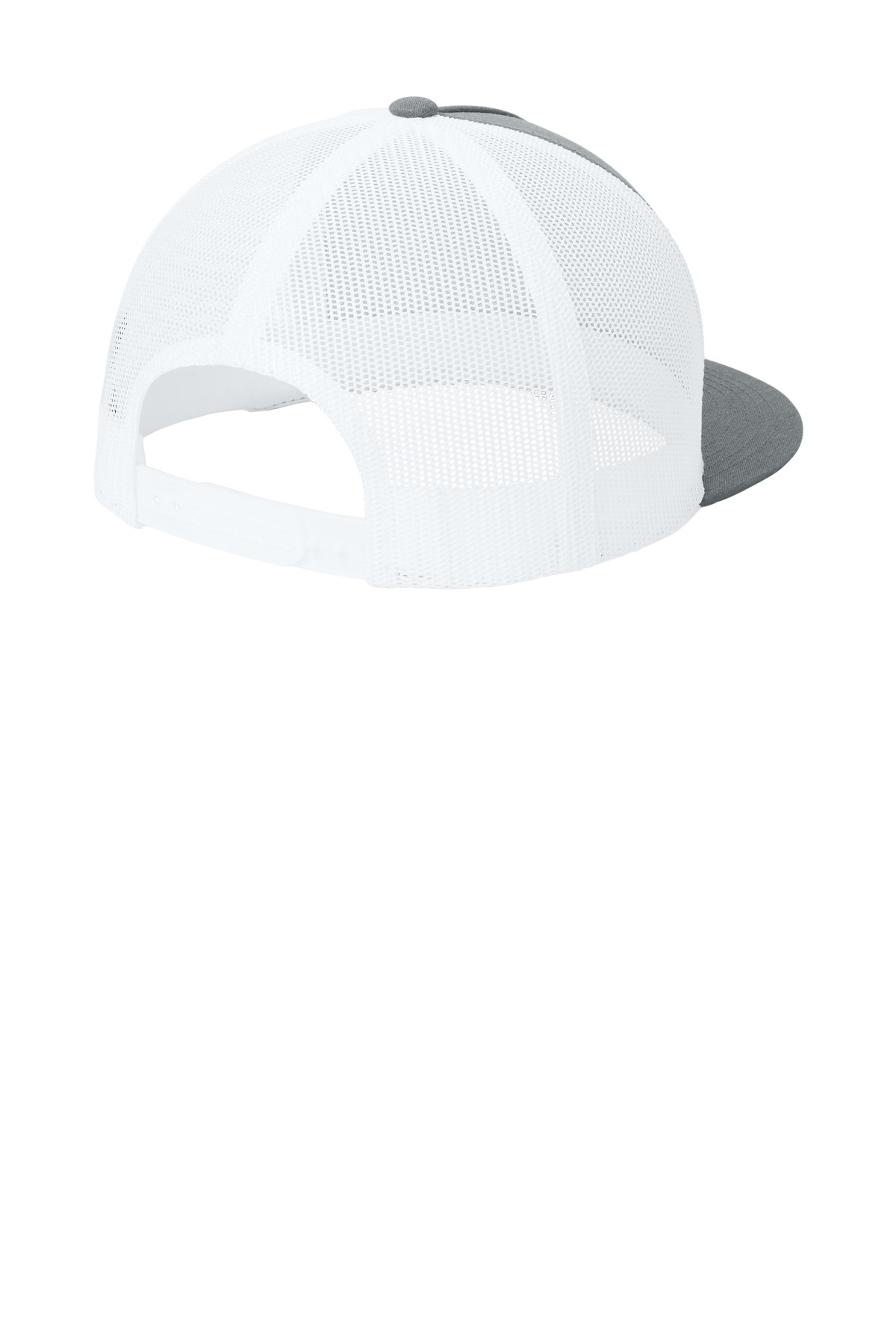 Sport-Tek YP Classics 5-Panel Classic Trucker Mesh Back Cap. STC38 in Heather Grey/ White — Back