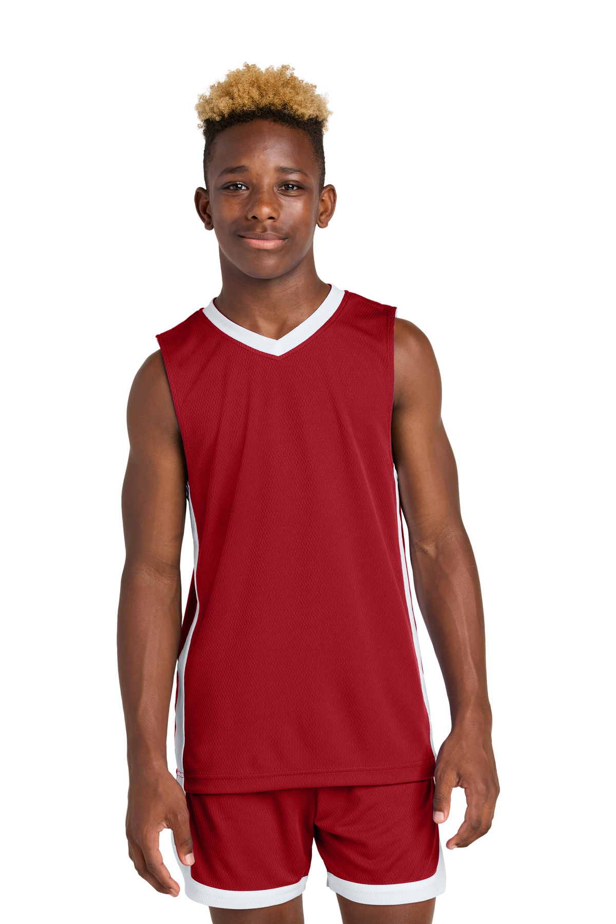 Sport-Tek ® Youth Rival Basketball Rev Jersey YST900 - Deep Red/ White