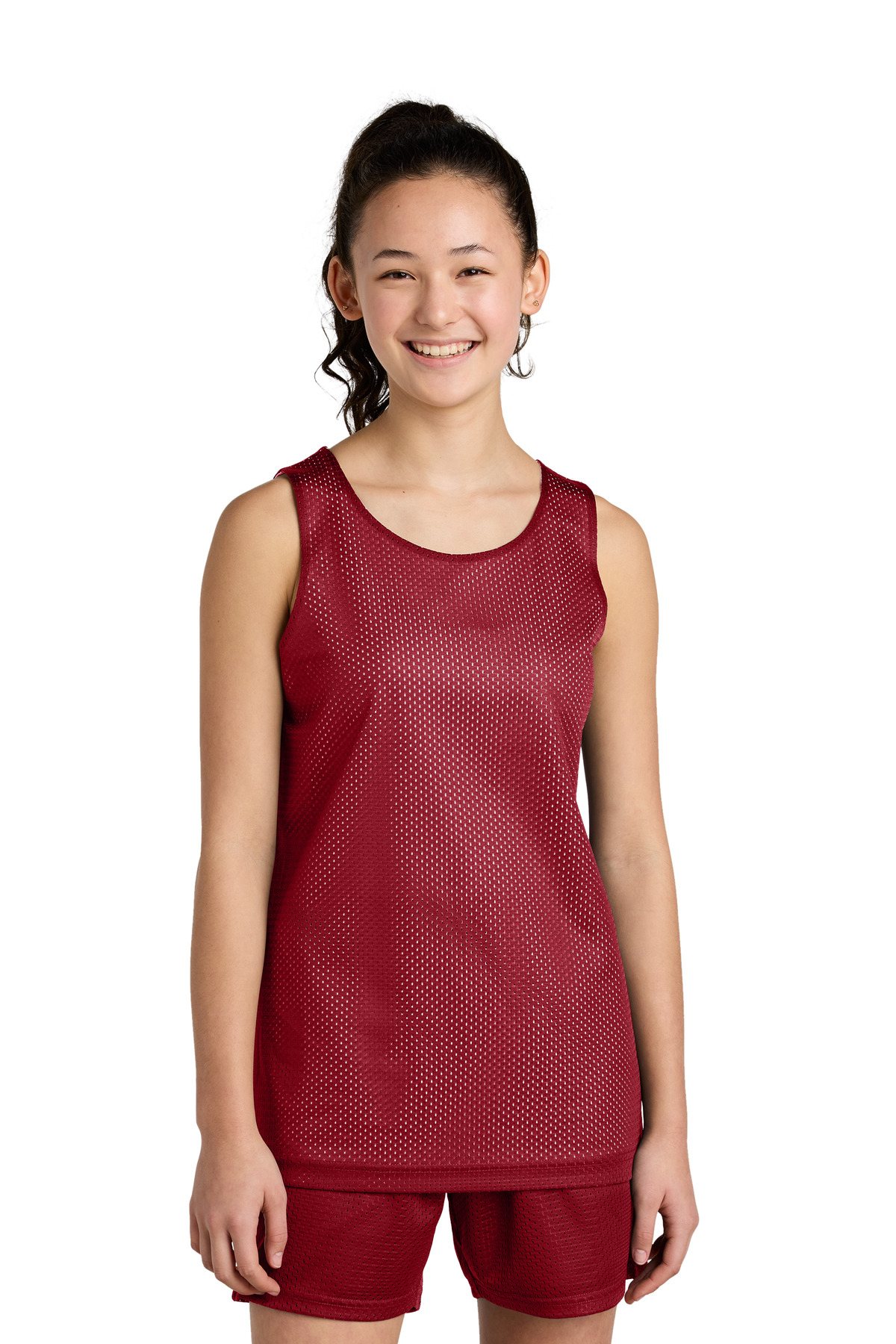 Sport-Tek ® Youth PosiCharge ® Reversible Mesh Tank YST5000 - Deep Red/ White