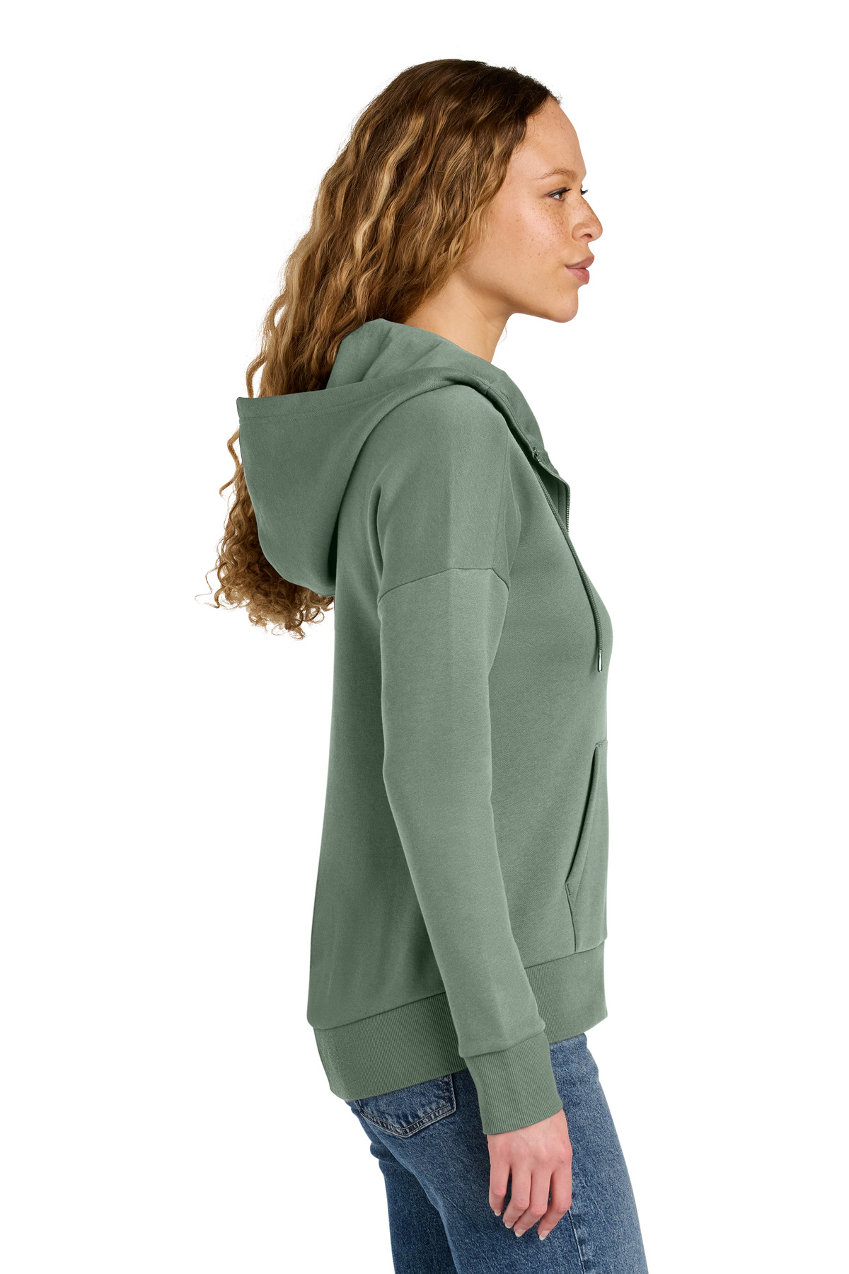 District Women's Perfect Weight Fleece Drop Shoulder Full-Zip Hoodie DT1104