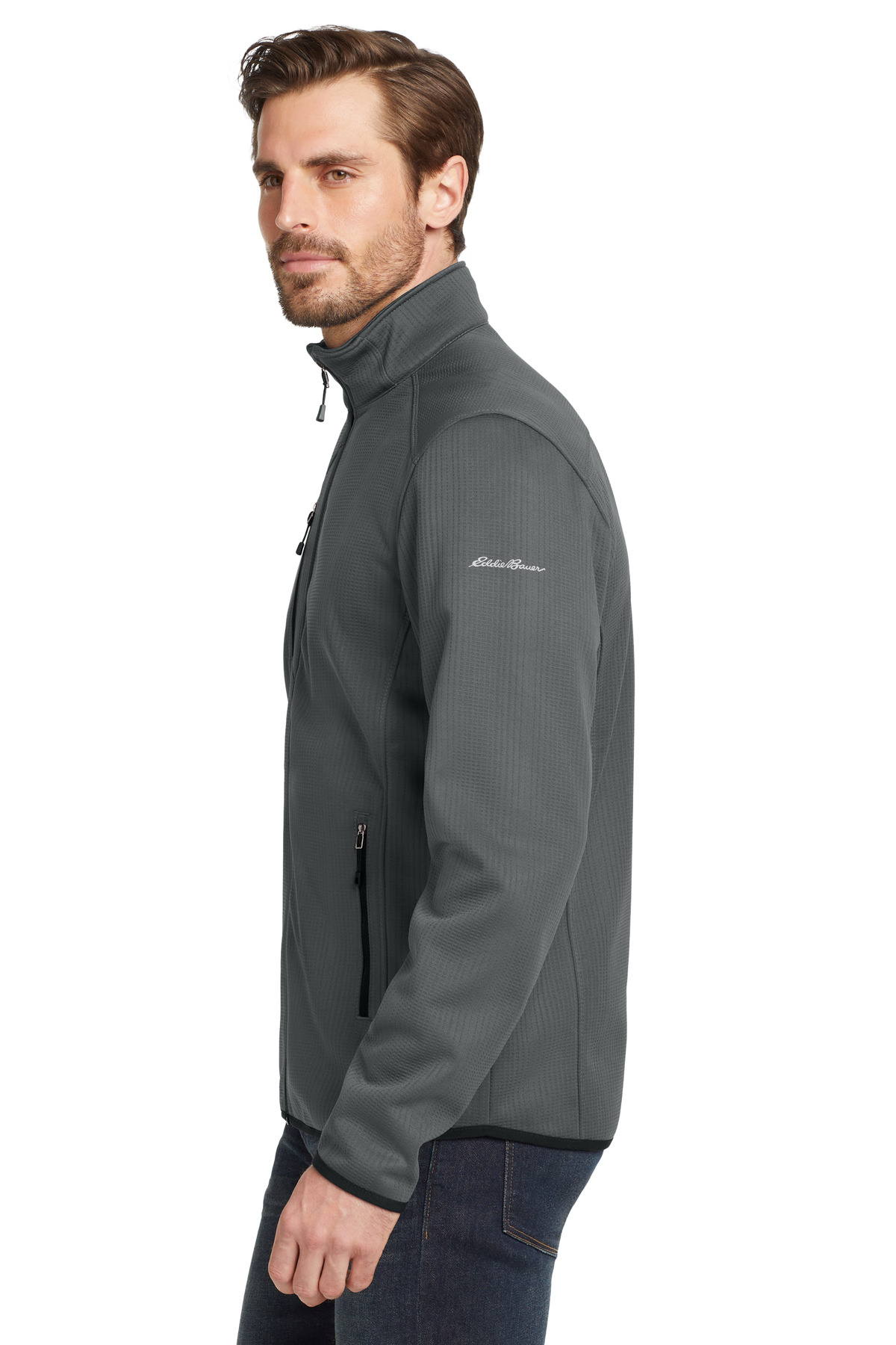 Eddie Bauer Dash Full-Zip Fleece Jacket. EB242 in Grey Steel — Left sleeve