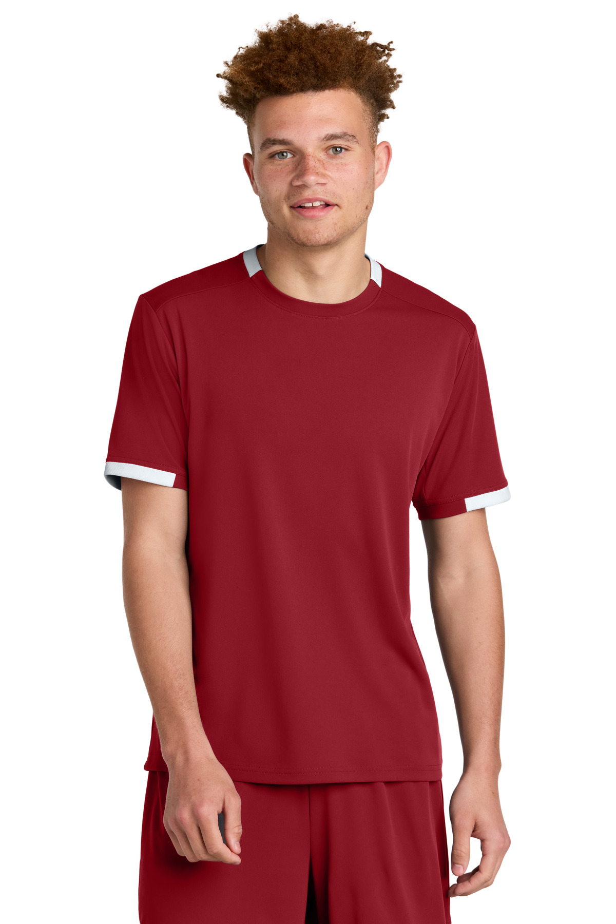 Sport-Tek ® Club Short Sleeve Crew ST440 - Deep Red/ White