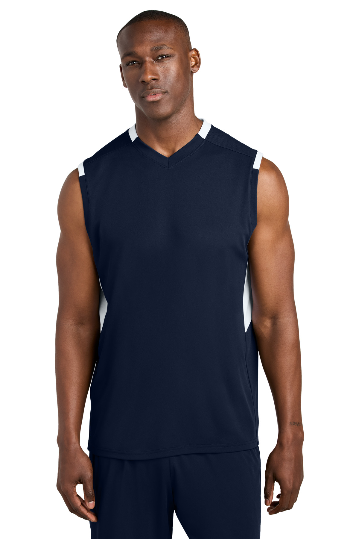 Sport-Tek ® Club Sleeveless V-Neck ST441 - True Navy/ White