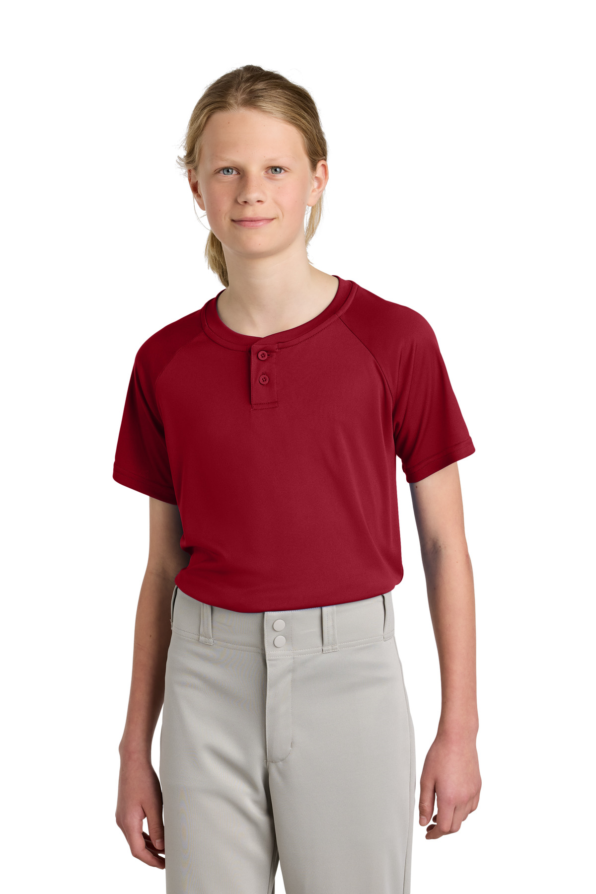 Sport-Tek ® Youth PosiCharge ® Competitor ™ 2-Button Henley YST359 - Deep Red