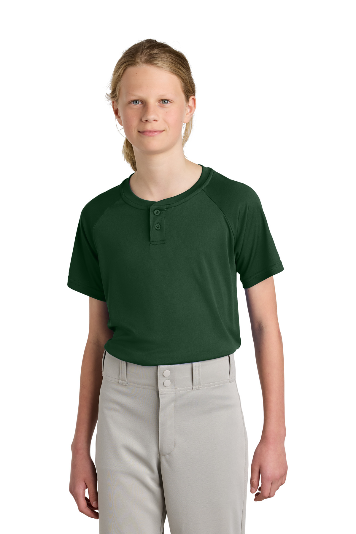 Sport-Tek ® Youth PosiCharge ® Competitor ™ 2-Button Henley YST359 - Forest Green