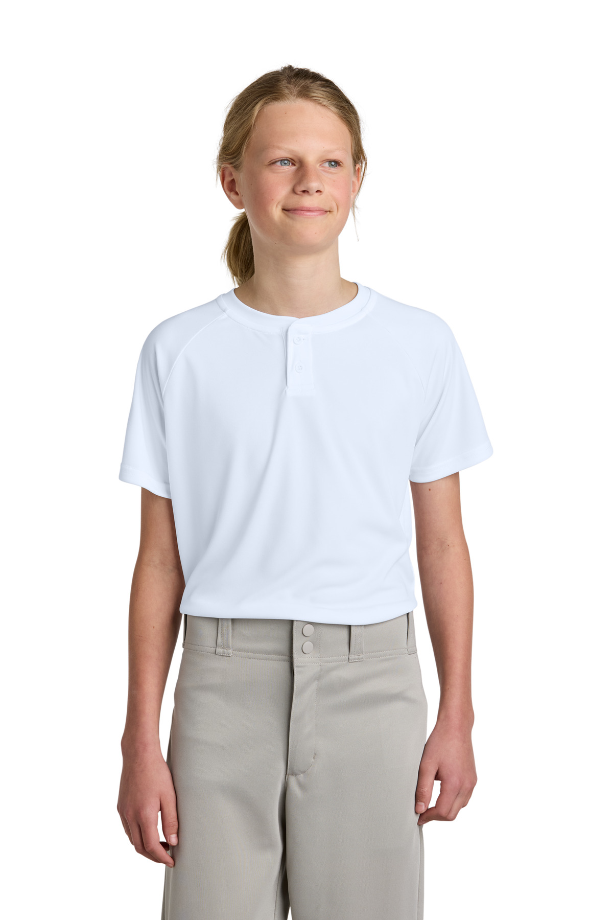 Sport-Tek ® Youth PosiCharge ® Competitor ™ 2-Button Henley YST359 - White
