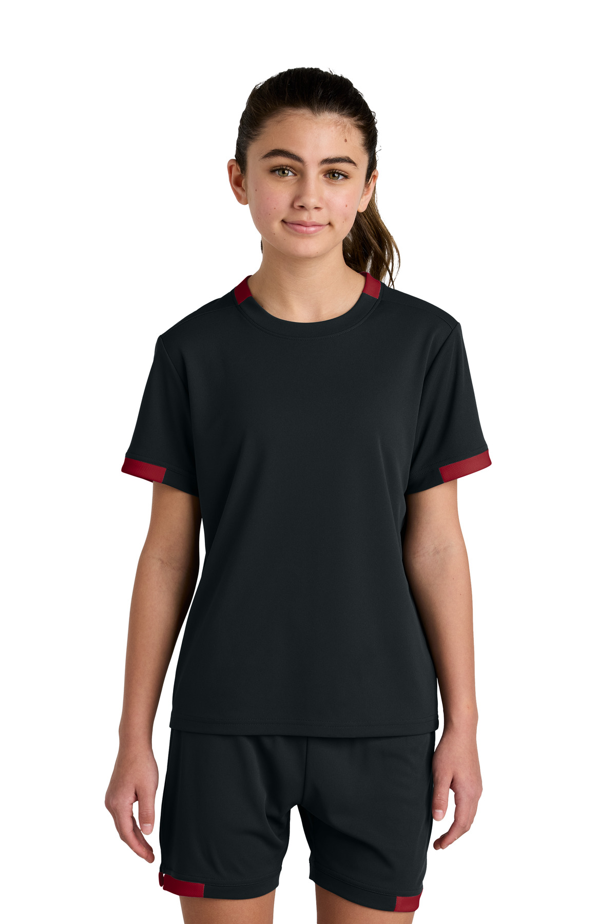 Sport-Tek ® Youth Club Short Sleeve Crew YST440 - Black/ Deep Red