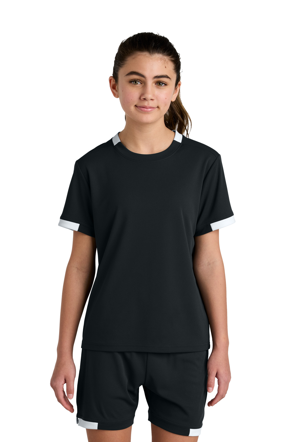 Sport-Tek ® Youth Club Short Sleeve Crew YST440 - Black/ White