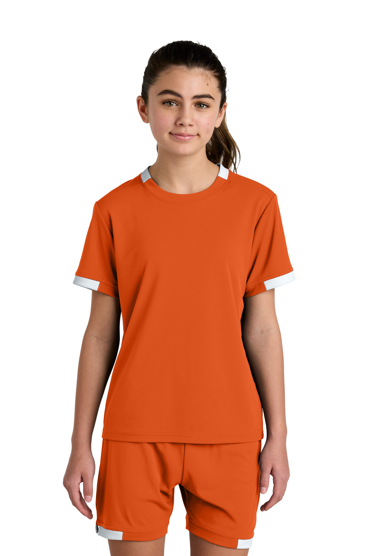 Sport-Tek ® Youth Club Short Sleeve Crew YST440 - Deep Orange/ White