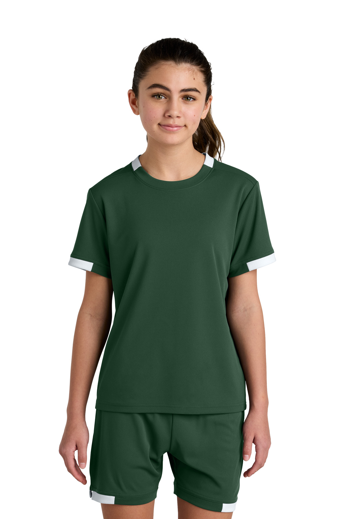 Sport-Tek ® Youth Club Short Sleeve Crew YST440 - Forest Green/ White