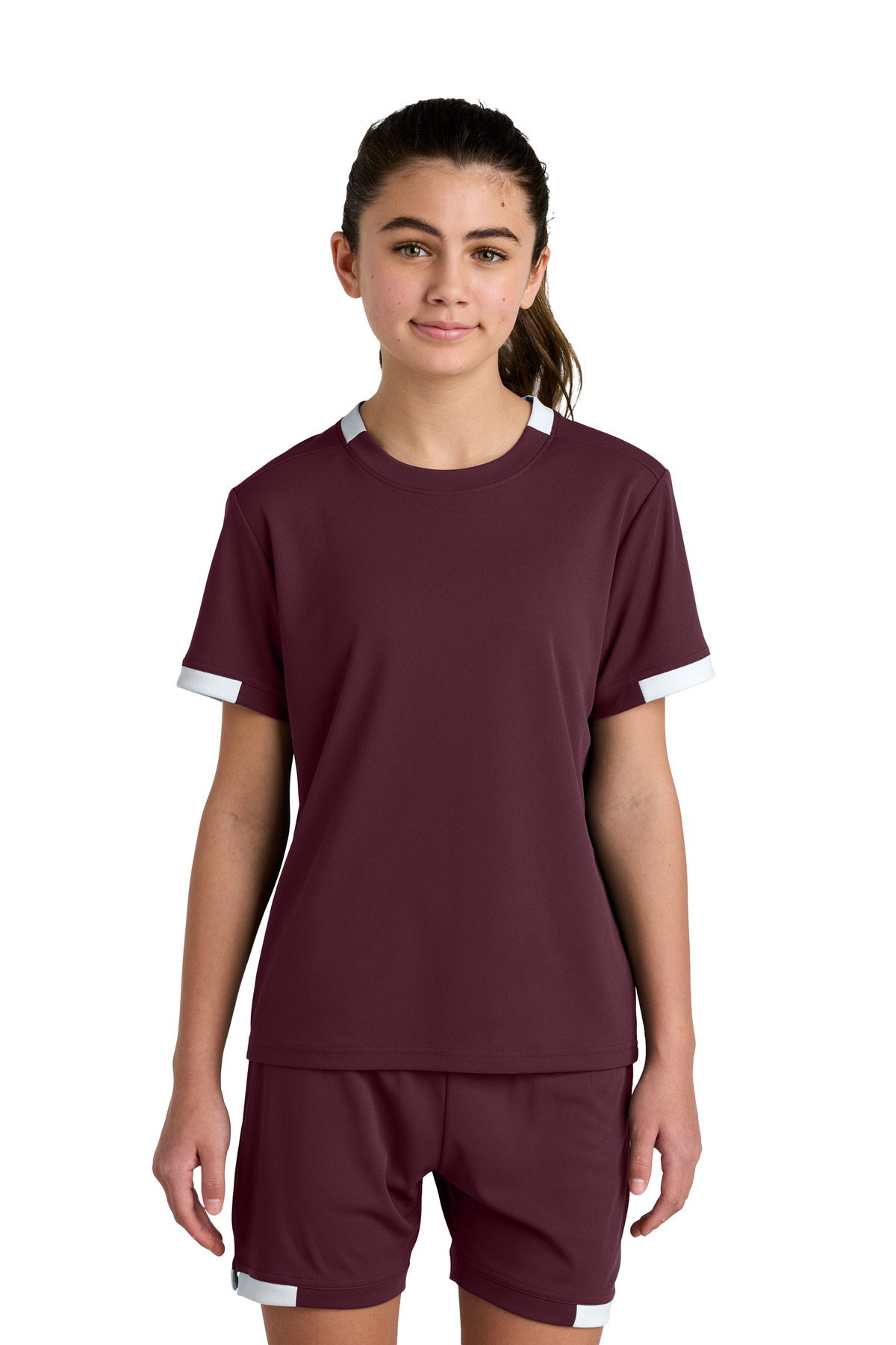 Sport-Tek ® Youth Club Short Sleeve Crew YST440 - Maroon/ White