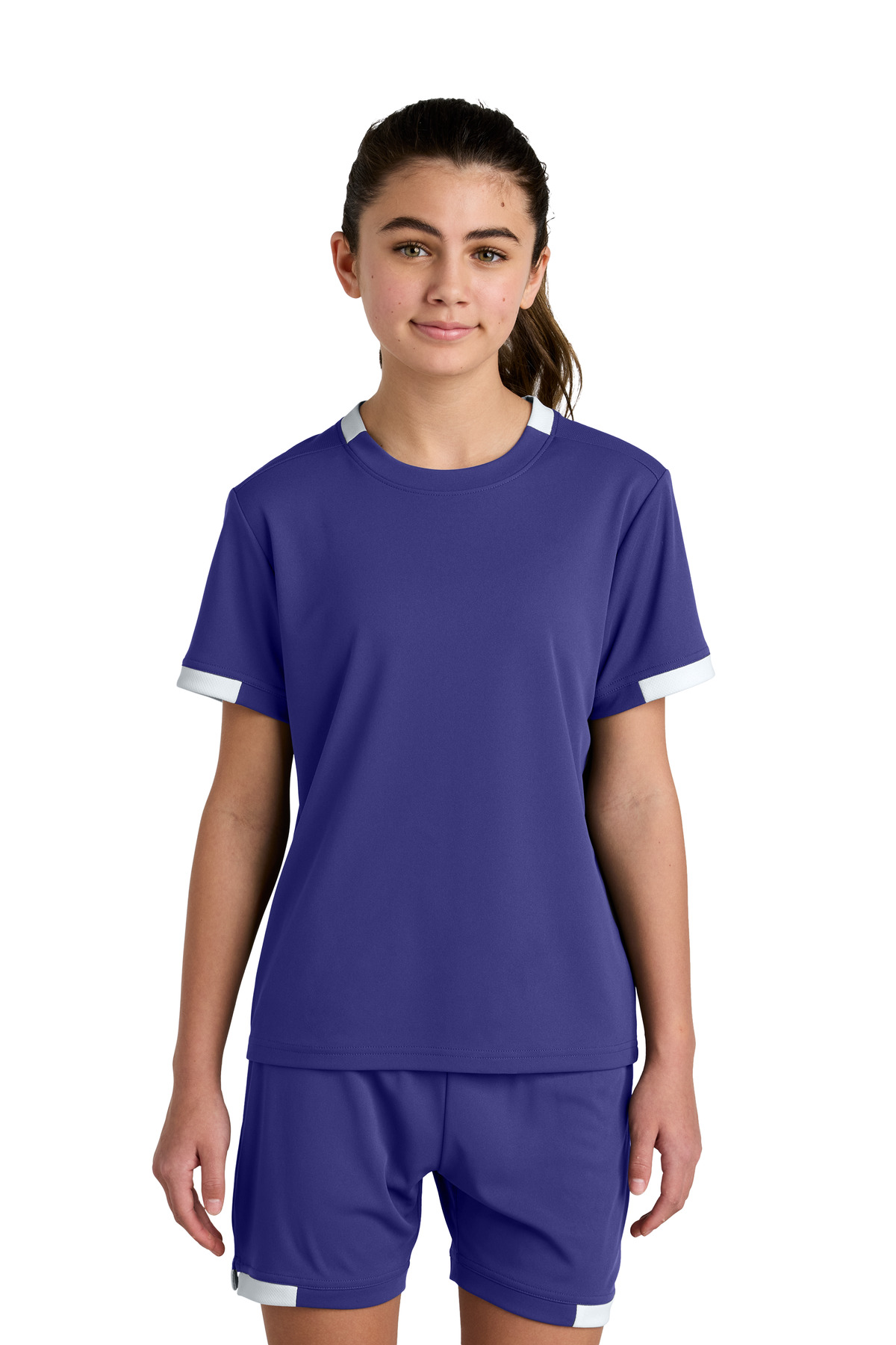 Sport-Tek ® Youth Club Short Sleeve Crew YST440 - Purple/ White