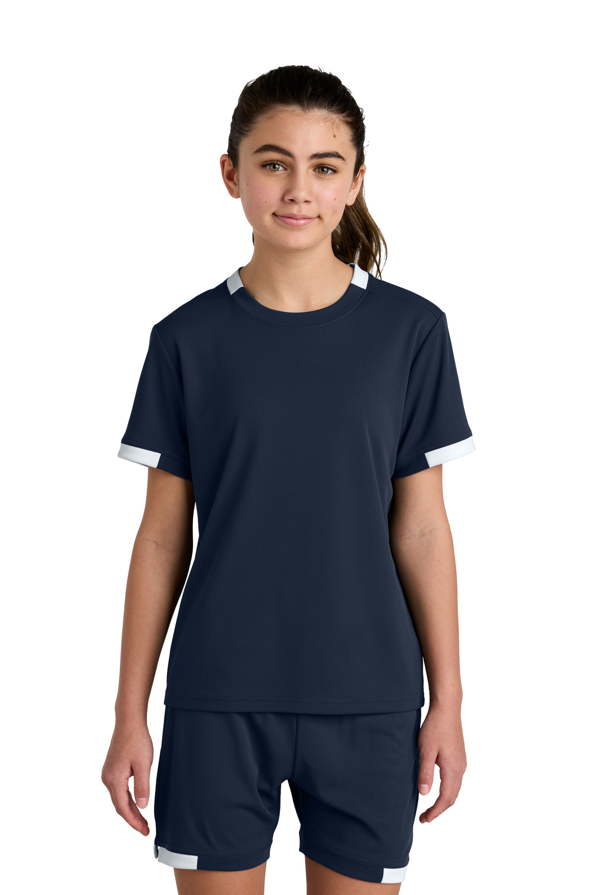 Sport-Tek ® Youth Club Short Sleeve Crew YST440 - True Navy/ White