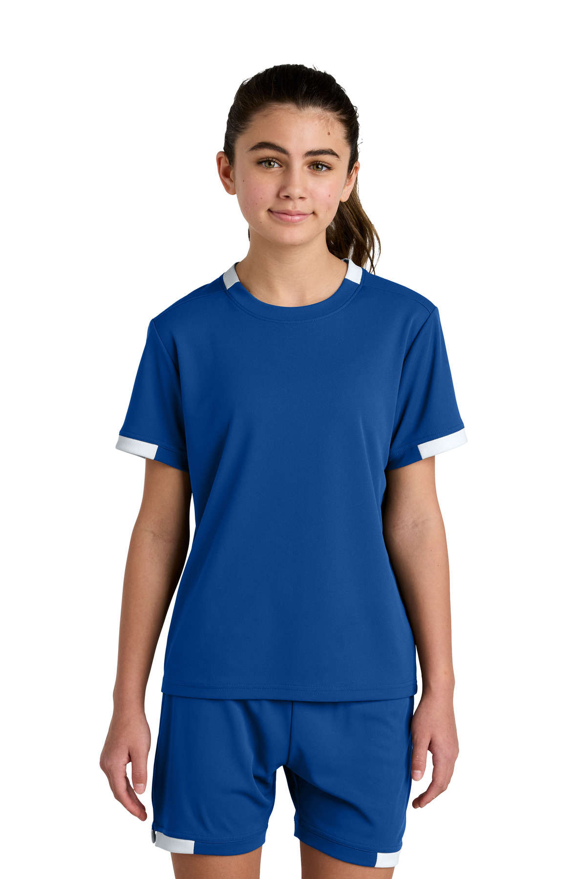 Sport-Tek ® Youth Club Short Sleeve Crew YST440 - True Royal/ White