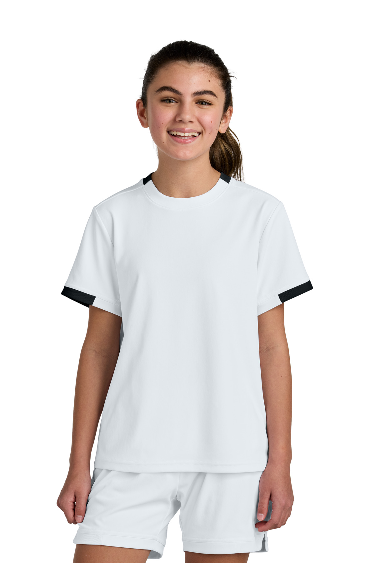 Sport-Tek ® Youth Club Short Sleeve Crew YST440 - White/ Black