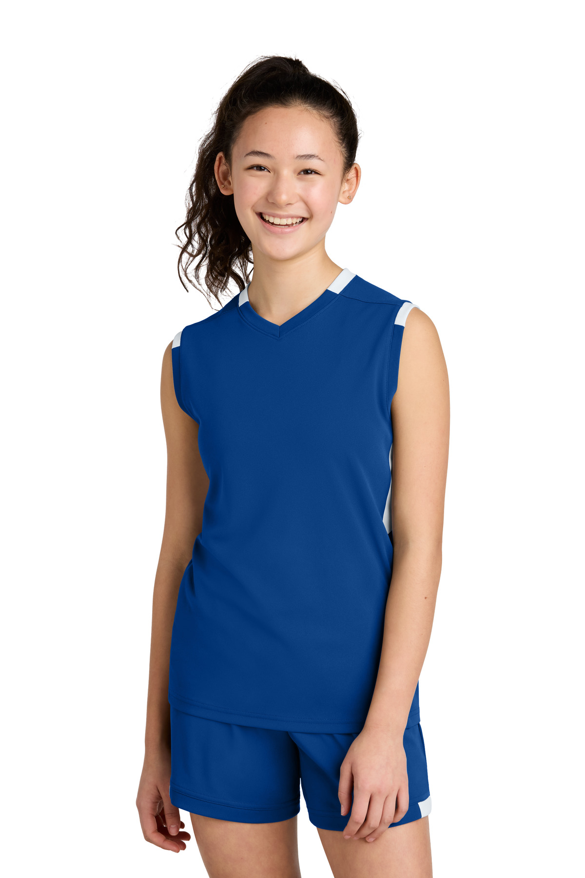 Sport-Tek ® Youth Club Sleeveless V-Neck YST441 - True Royal/ White