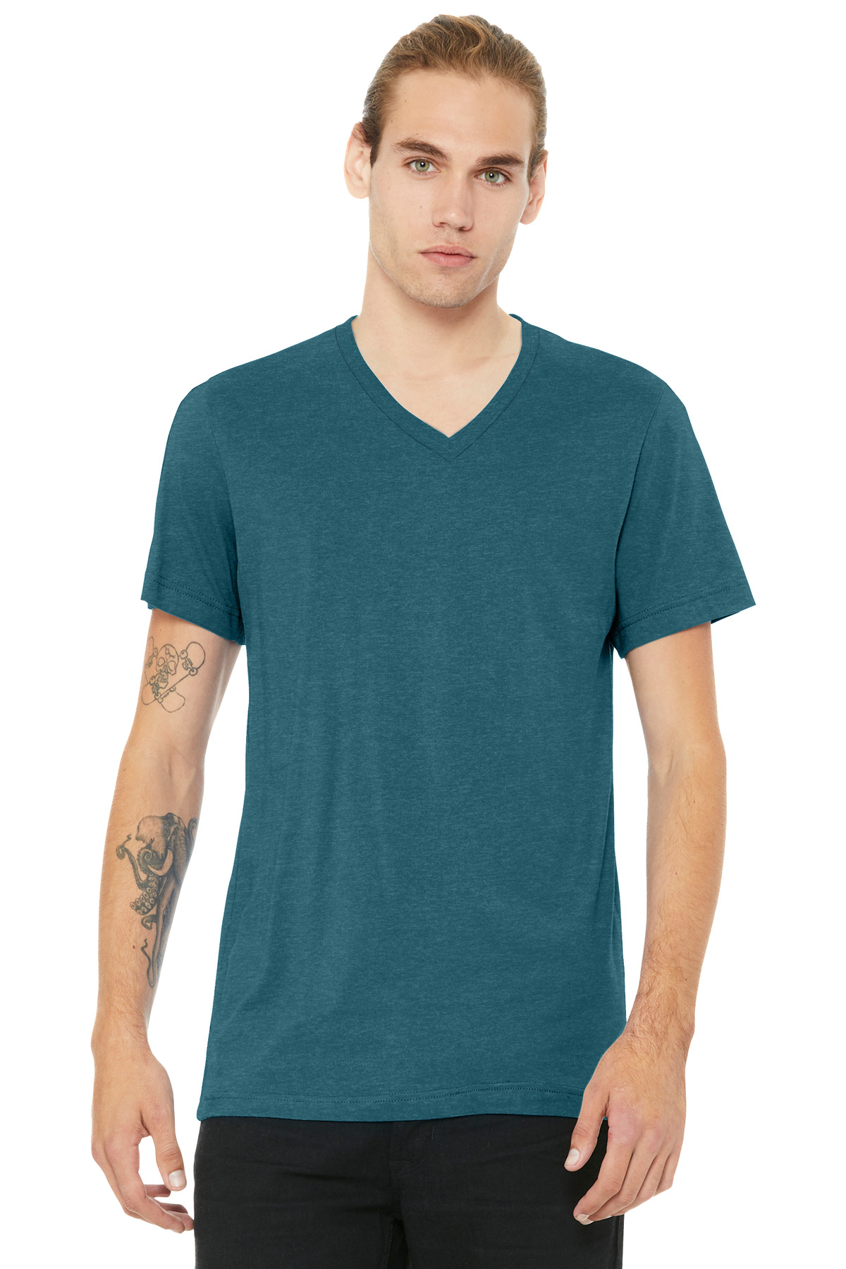 BELLA+CANVAS ® Unisex Heather CVC V-Neck Tee BC3005CVC - Heather Deep Teal