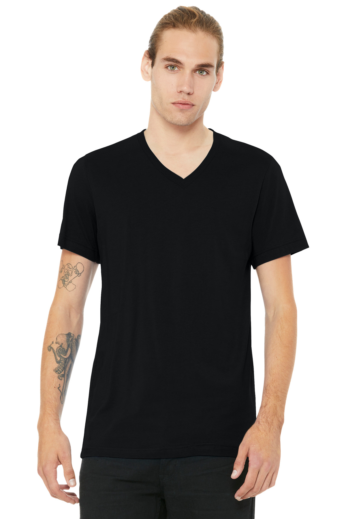 BELLA+CANVAS ® Unisex Heather CVC V-Neck Tee BC3005CVC - Solid Black Blend