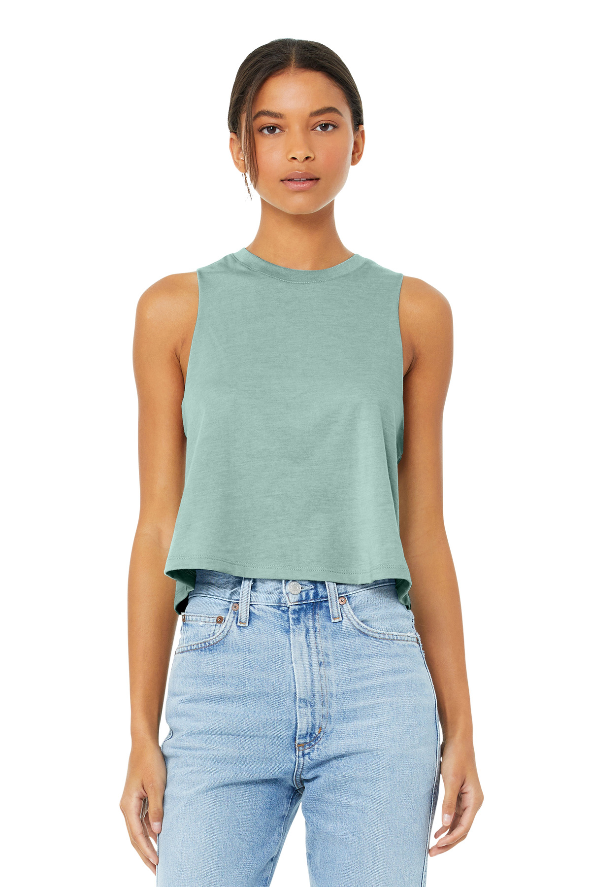 BELLA+CANVAS ® Women's Racerback Cropped Tank. BC6682 - Heather Dusty Blue