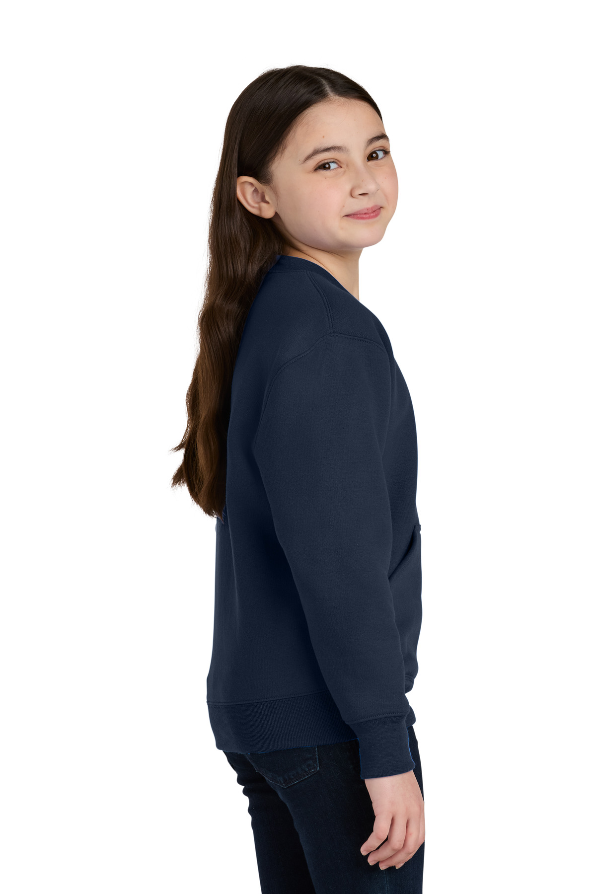 Port & Co Youth Core Fleece Crewneck Pocket Sweatshirt PC78YPKT