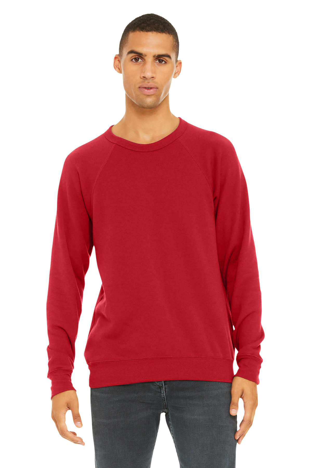 BELLA+CANVAS  ®  Unisex Sponge Fleece Raglan Sweatshirt. BC3901 - Front Model