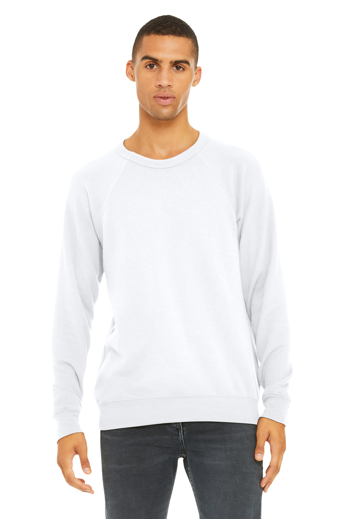 BELLA+CANVAS  ®  Unisex Sponge Fleece Raglan Sweatshirt. BC3901 - Front Model