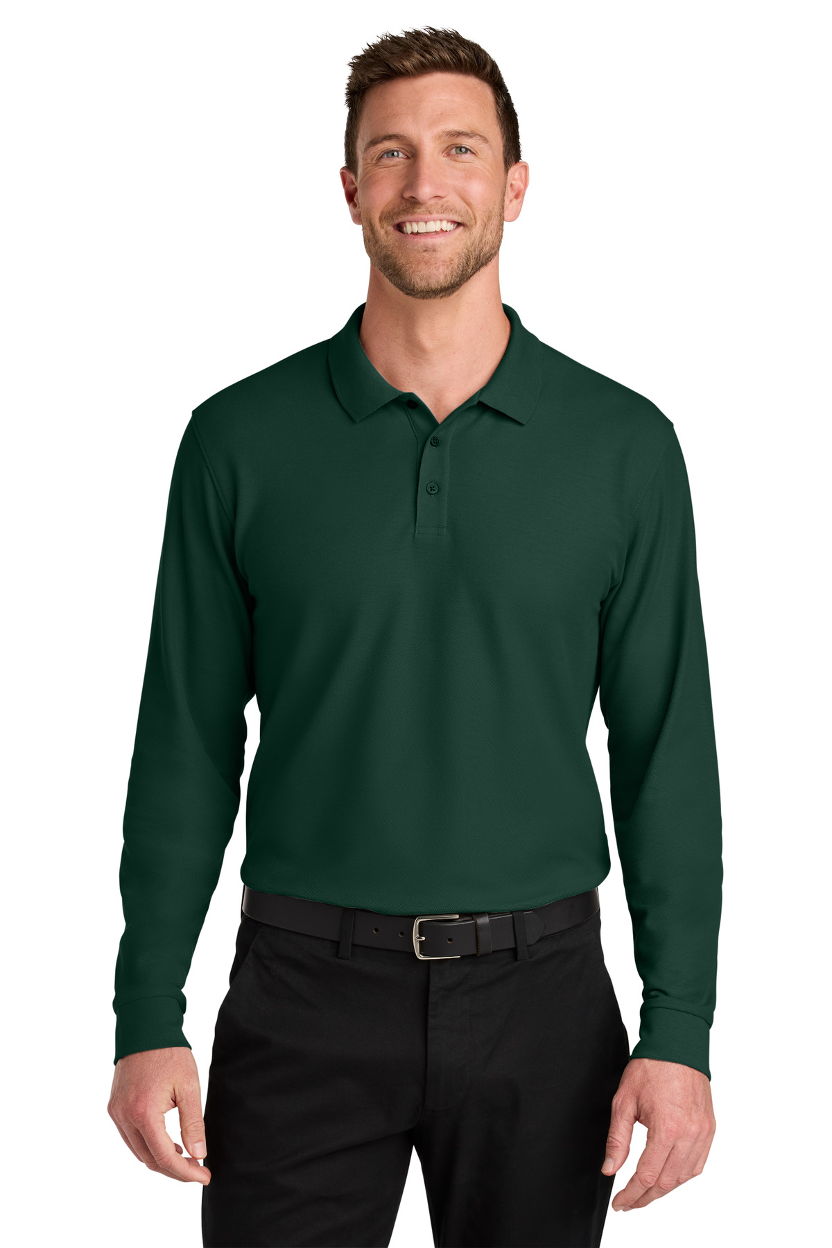 Port Authority Port Authority Wearever Signature Pique Long Sleeve Polo K200LS in Dark Green