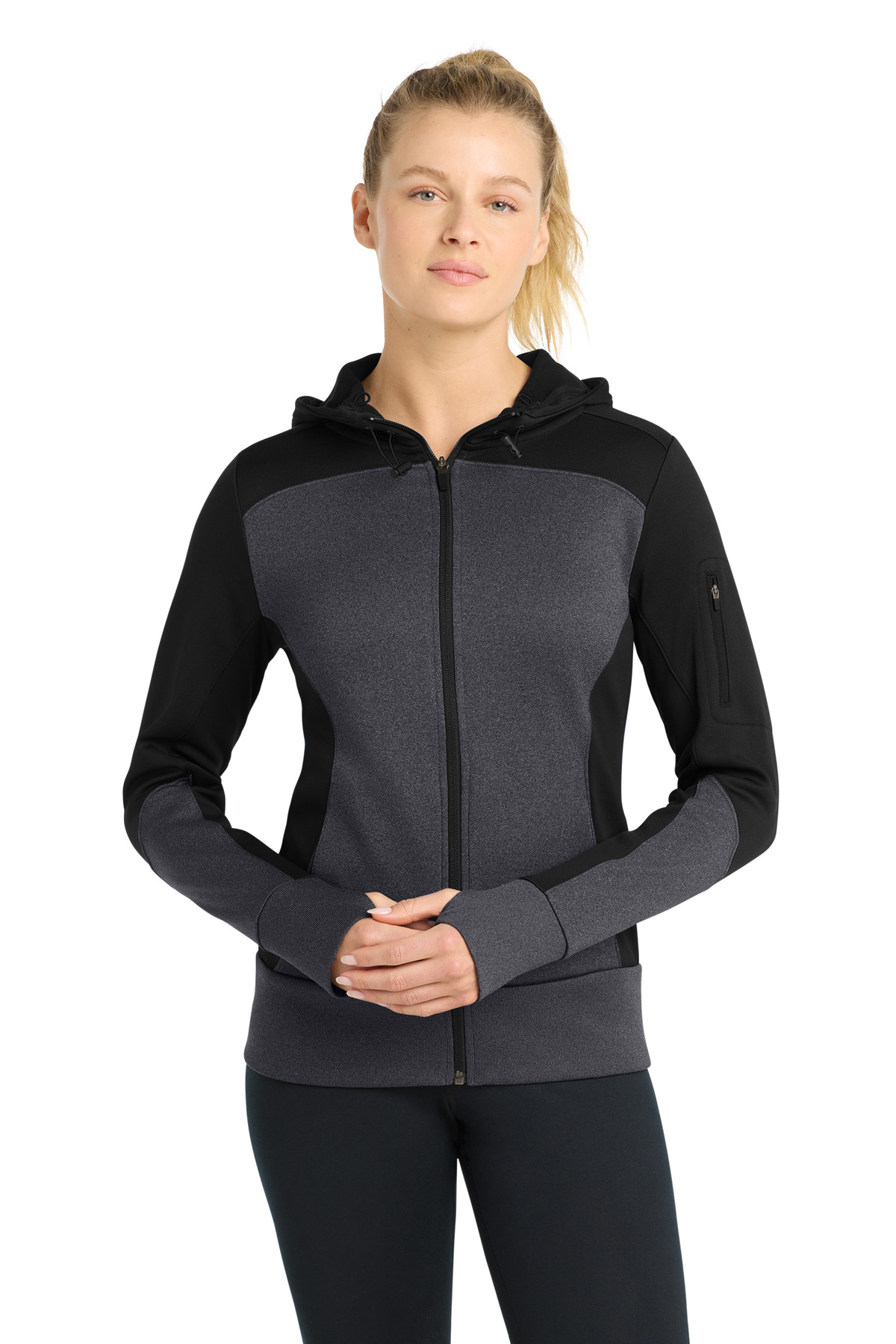  DISCONTINUED  Sport-Tek ┬«  Women's Tech Fleece Colorblock Full-Zip Hooded Jacket. LST245