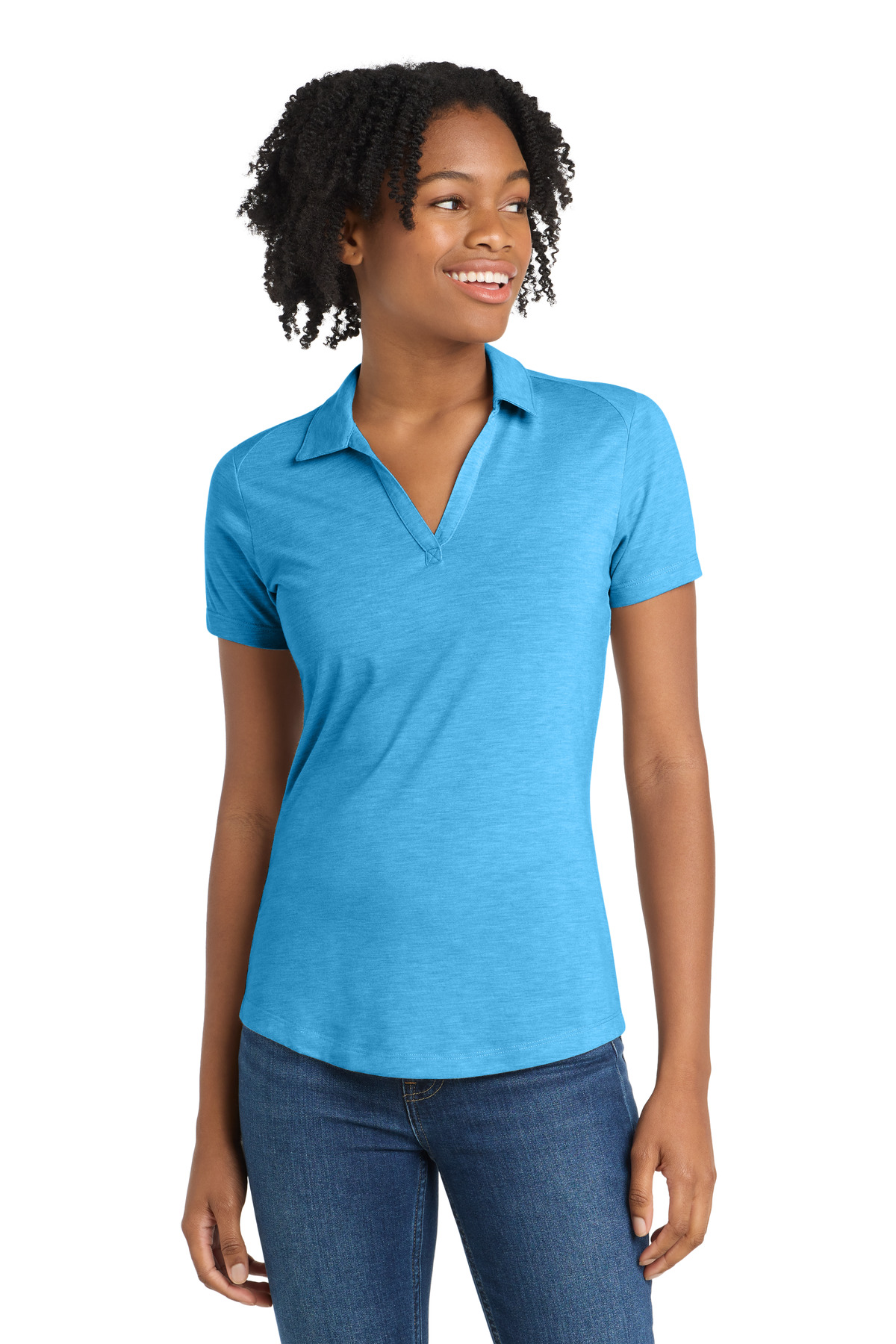 Women's PosiCharge Tri-Blend Wicking Polo - Pond Blue Heather