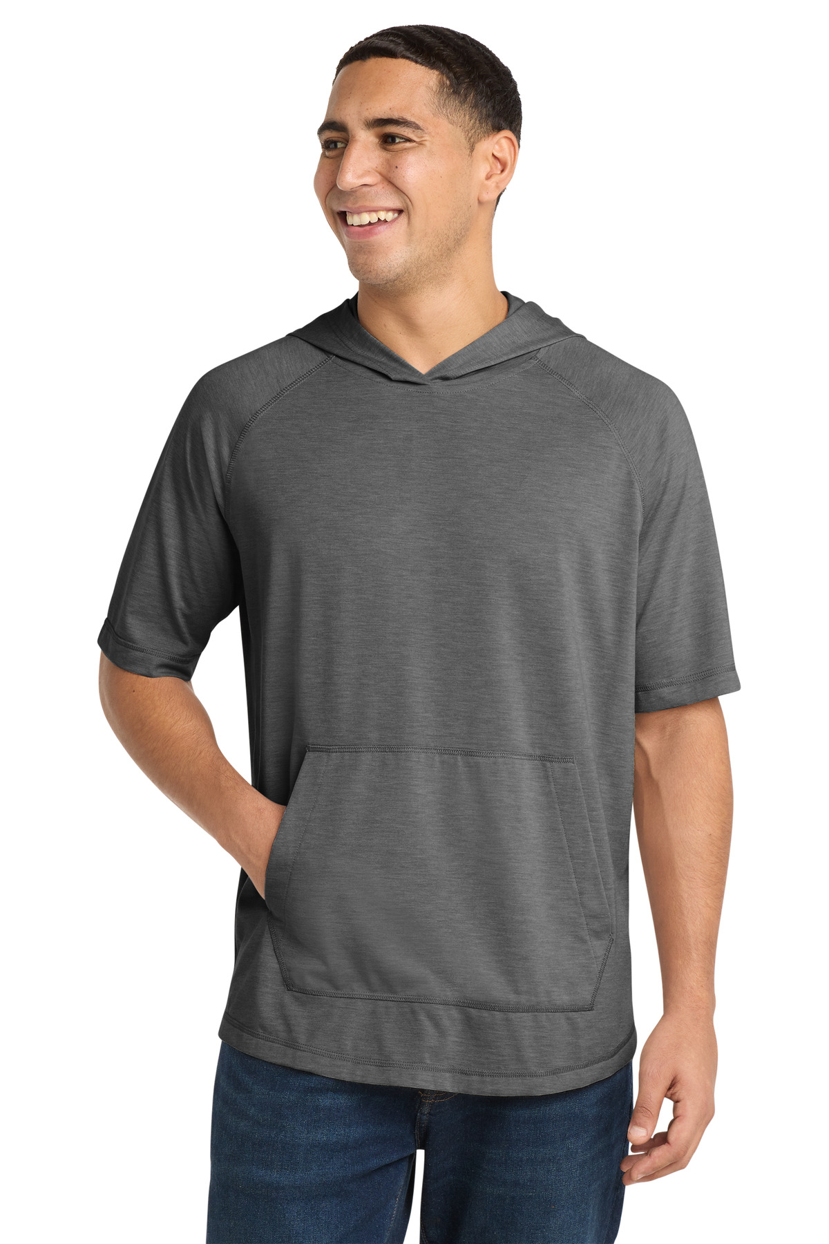Sport-Tek PosiCharge Tri-Blend Wicking Short Sleeve Hoodie. ST404