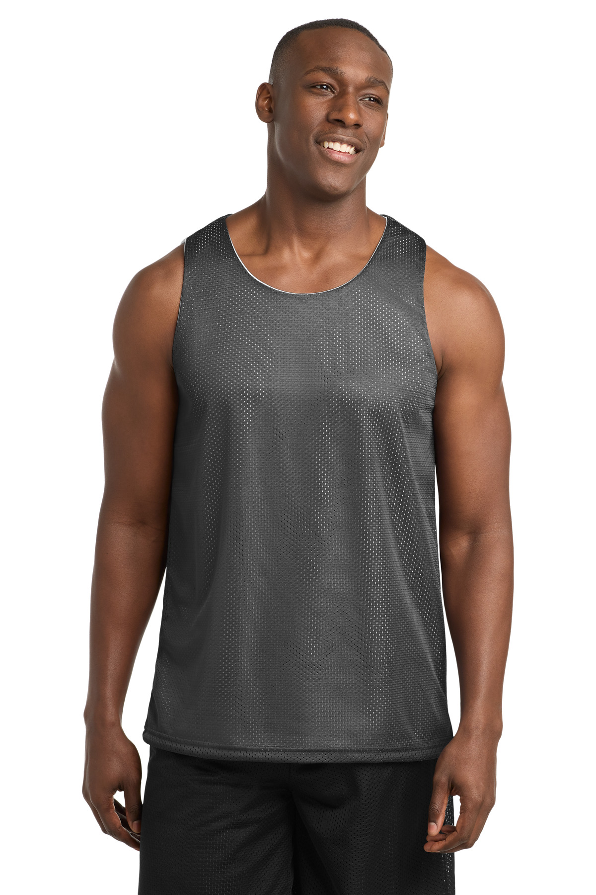 Sport-Tek DISCONTINUED Sport-Tek PosiCharge Classic Mesh Reversible Tank. ST500 in Iron Grey/ White